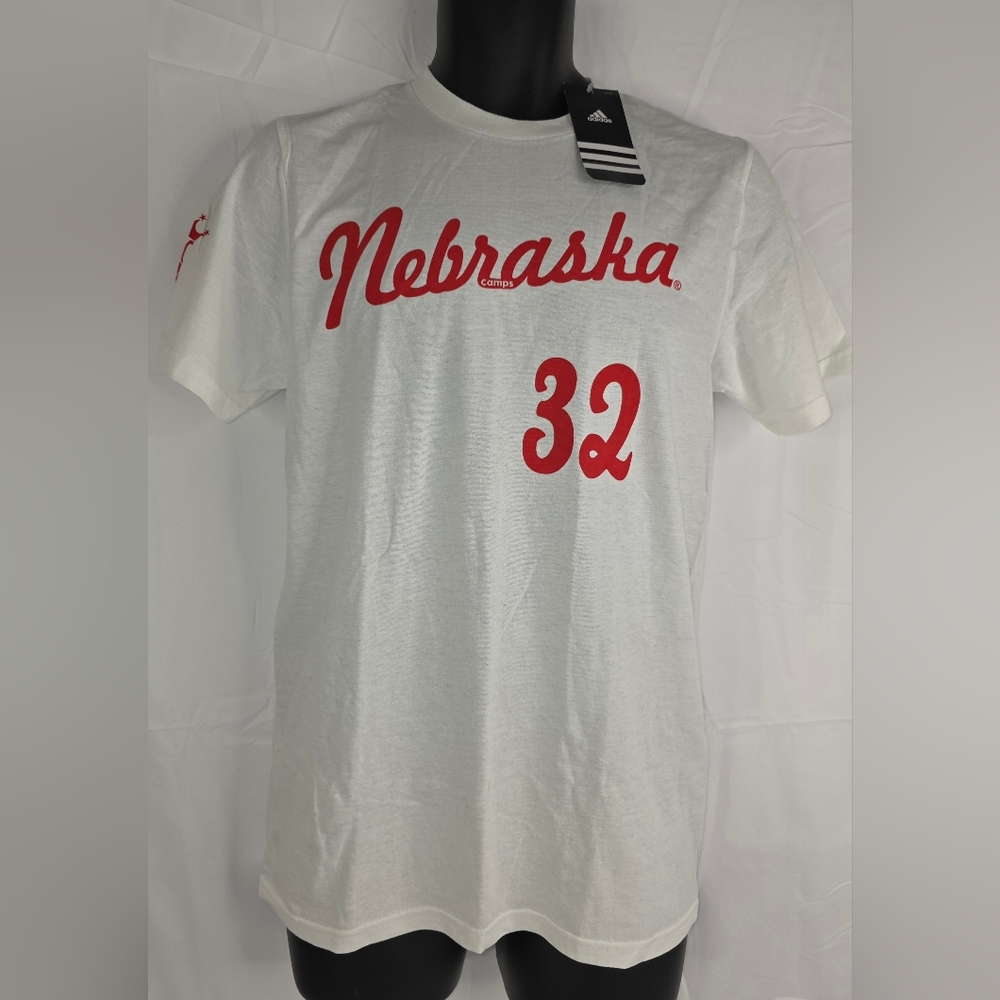 Adidas Nebraska #32 White Red Graphic T-Shirt Size Small NWT CB-3269